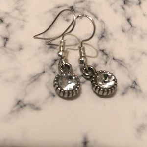 Silver Crystals Fish Hook Earrings